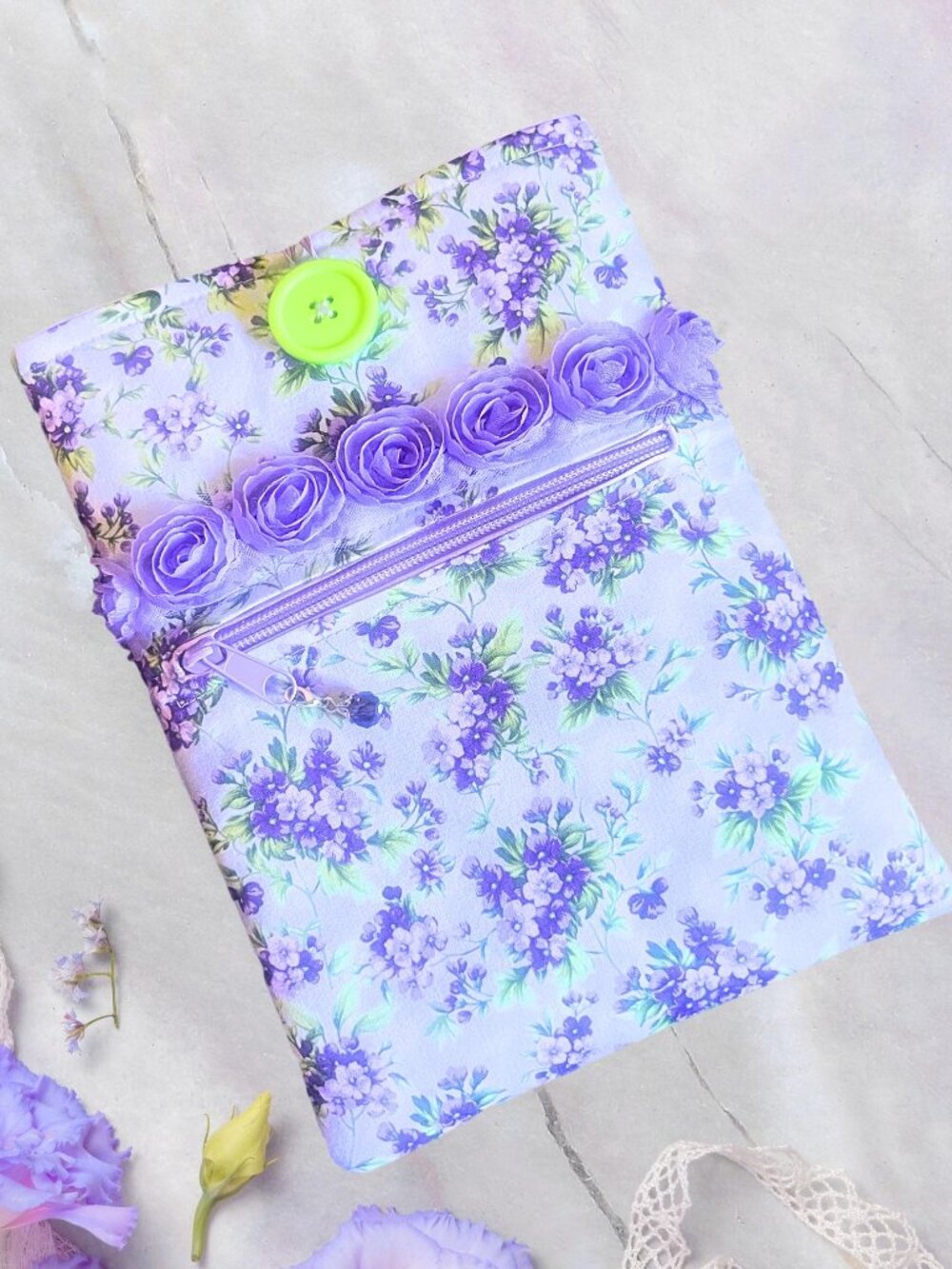NWOT Front Zipper Pocket, Padded Handmade Mini Book Sleeve, eReader Button Pouch